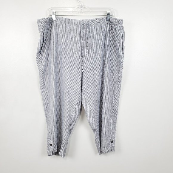 CJ Banks Pants - CJ Banks Blue White Railroad Stripe Linen Blend Pull-On Capri Bermuda Shorts 1X